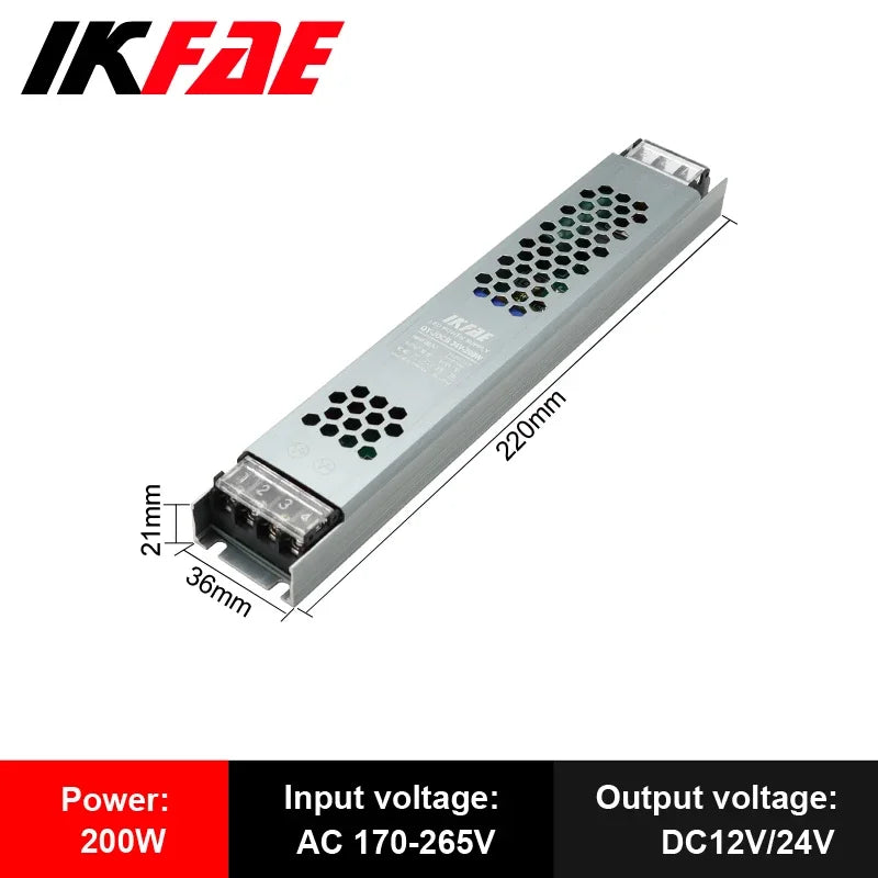 Fonte de alimentação led 12v 24v, 60w 100w 200w 300w 400w 500w, transformador ac/dc ultrafino, conversor de driver de led para iluminação de tira led