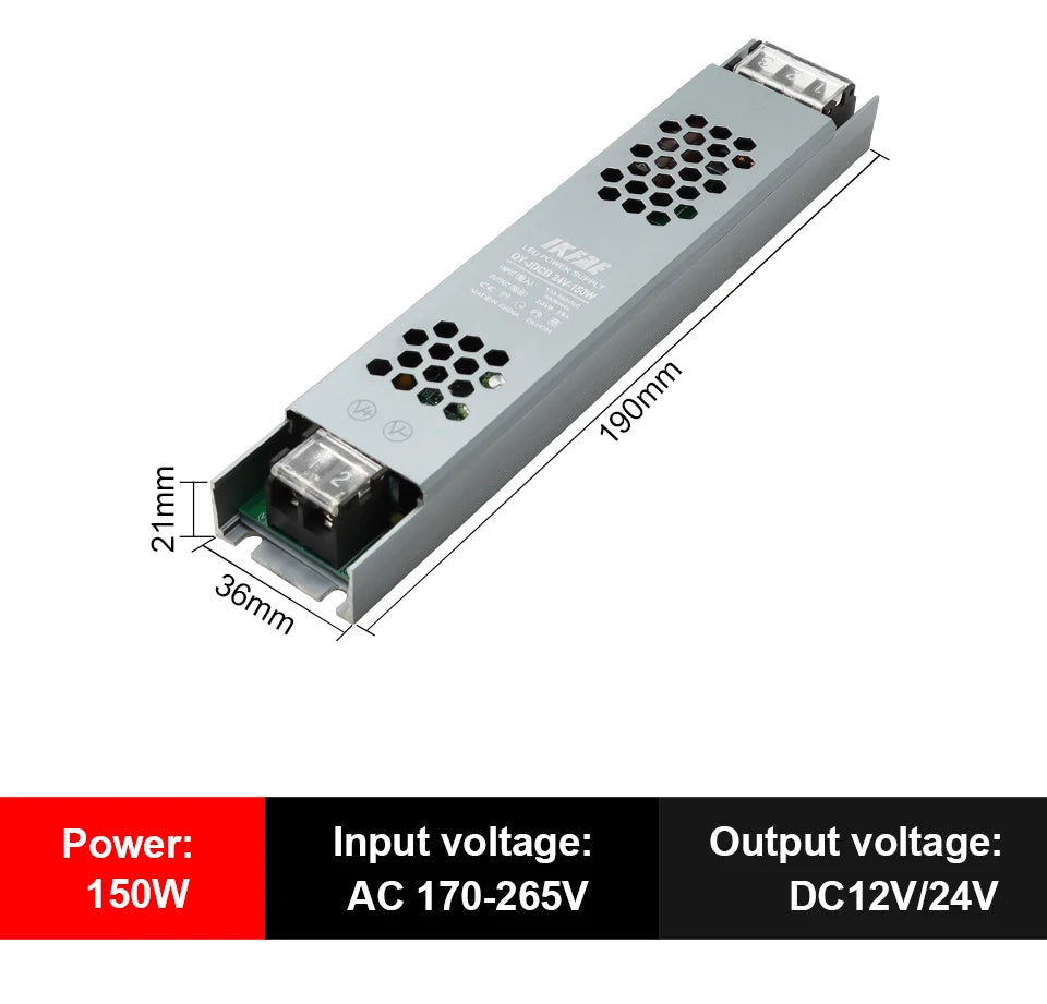 Fonte de alimentação led 12v 24v, 60w 100w 200w 300w 400w 500w, transformador ac/dc ultrafino, conversor de driver de led para iluminação de tira led