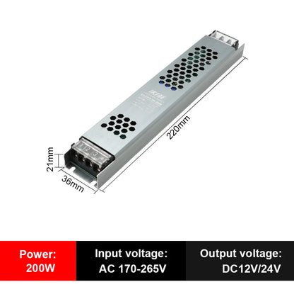 Fonte de alimentação led 12v 24v, 60w 100w 200w 300w 400w 500w, transformador ac/dc ultrafino, conversor de driver de led para iluminação de tira led