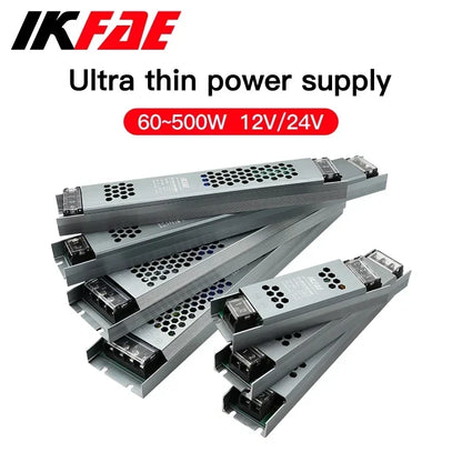 Fonte de alimentação led 12v 24v, 60w 100w 200w 300w 400w 500w, transformador ac/dc ultrafino, conversor de driver de led para iluminação de tira led