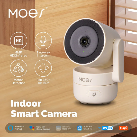 Câmera de Segurança Pan Tilt Inteligente, Wi-Fi, 4MP, HD, Infravermelho, Visão Nocturna, Movimento, Detecção de Som, Monitor, Patrulha Panorâmica