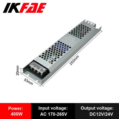 Fonte de alimentação led 12v 24v, 60w 100w 200w 300w 400w 500w, transformador ac/dc ultrafino, conversor de driver de led para iluminação de tira led