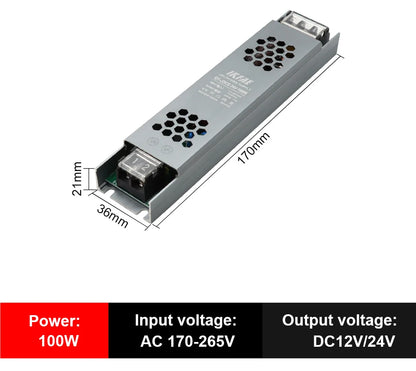 Fonte de alimentação led 12v 24v, 60w 100w 200w 300w 400w 500w, transformador ac/dc ultrafino, conversor de driver de led para iluminação de tira led