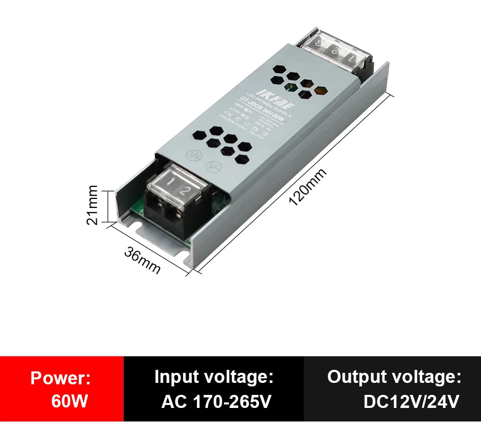 Fonte de alimentação led 12v 24v, 60w 100w 200w 300w 400w 500w, transformador ac/dc ultrafino, conversor de driver de led para iluminação de tira led