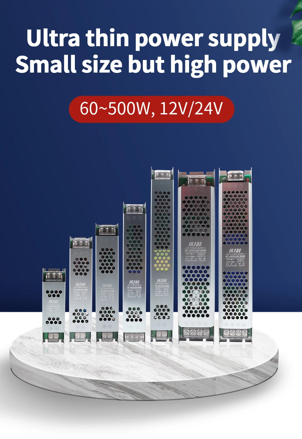 Fonte de alimentação led 12v 24v, 60w 100w 200w 300w 400w 500w, transformador ac/dc ultrafino, conversor de driver de led para iluminação de tira led