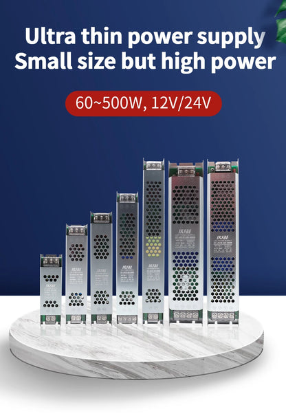 Fonte de alimentação led 12v 24v, 60w 100w 200w 300w 400w 500w, transformador ac/dc ultrafino, conversor de driver de led para iluminação de tira led