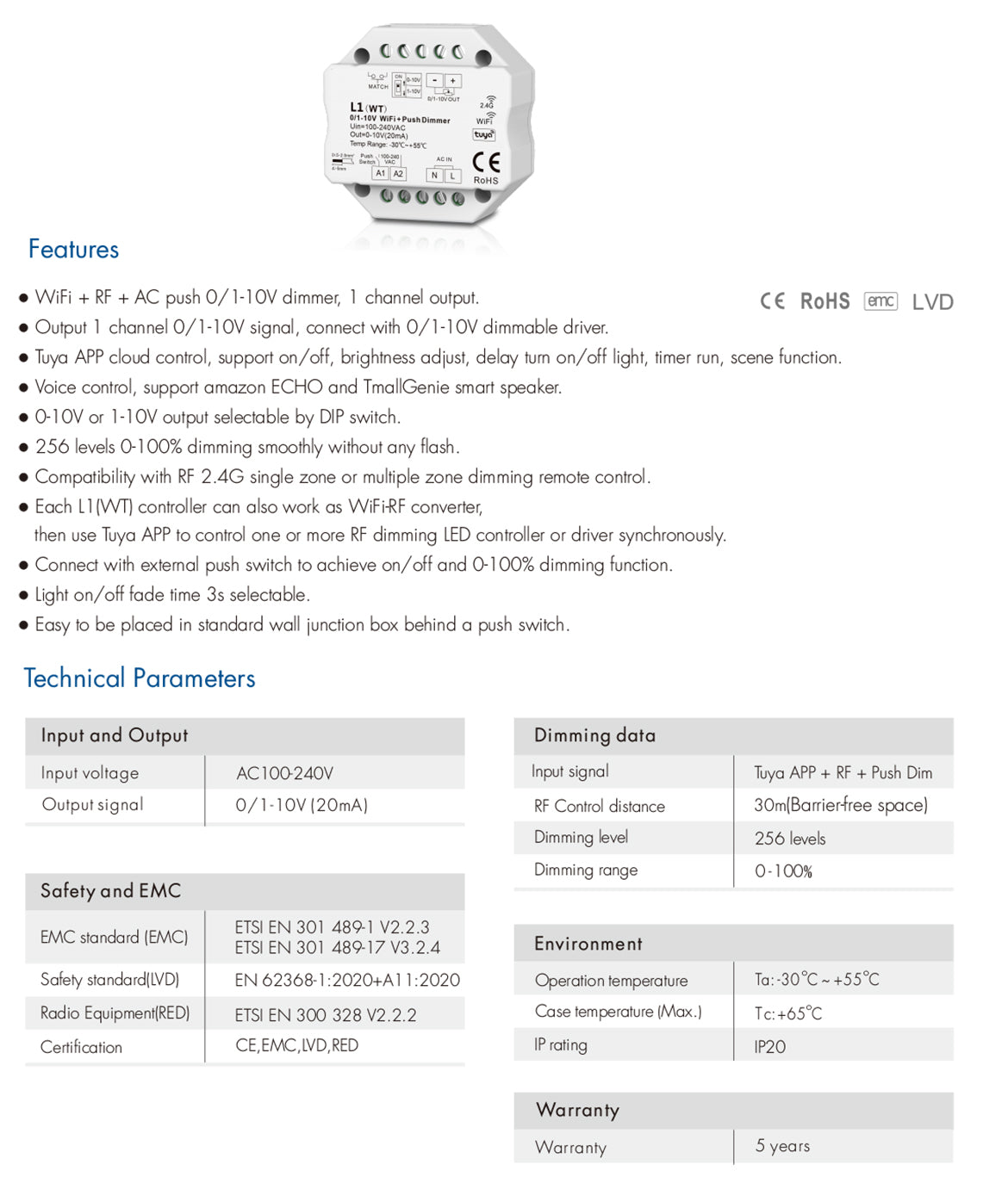 Tuya Zigbee RF AC Triac LED Controller, Dimmer, Controle de Interruptor