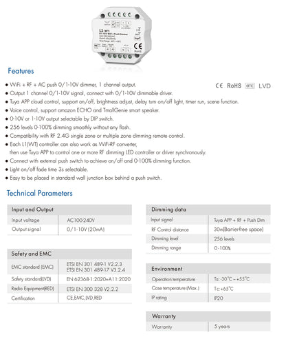 Tuya Zigbee RF AC Triac LED Controller, Dimmer, Controle de Interruptor