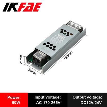 Fonte de alimentação led 12v 24v, 60w 100w 200w 300w 400w 500w, transformador ac/dc ultrafino, conversor de driver de led para iluminação de tira led