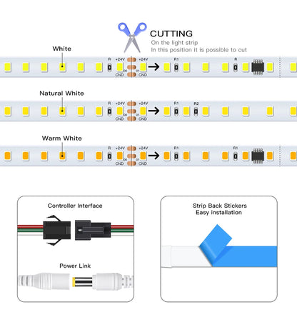 Fita de Led Endereçável, Lâmpada Linear Flexível, DC 24V, 10m Roll, 120LEDs por Rolo