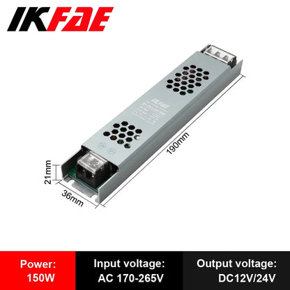 Fonte de alimentação led 12v 24v, 60w 100w 200w 300w 400w 500w, transformador ac/dc ultrafino, conversor de driver de led para iluminação de tira led