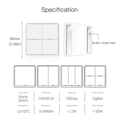 Interruptor Sem Fio, Alimentado por Bateria, Dispositivos Tuya, ZigBee