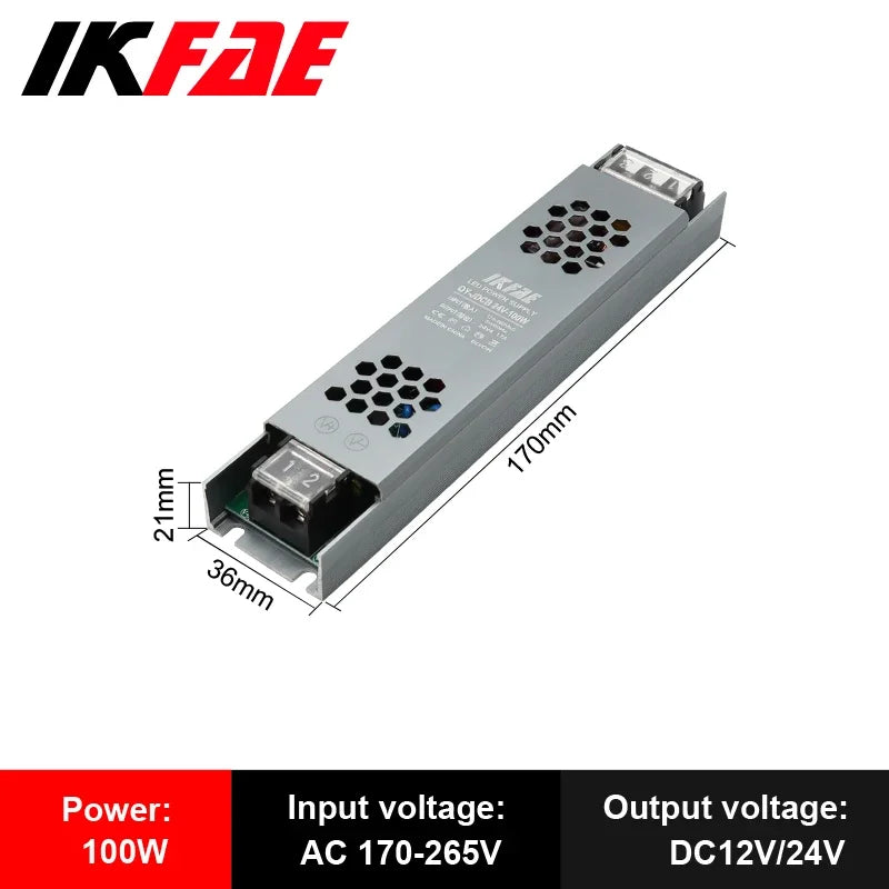 Fonte de alimentação led 12v 24v, 60w 100w 200w 300w 400w 500w, transformador ac/dc ultrafino, conversor de driver de led para iluminação de tira led