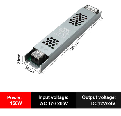 Fonte de alimentação led 12v 24v, 60w 100w 200w 300w 400w 500w, transformador ac/dc ultrafino, conversor de driver de led para iluminação de tira led